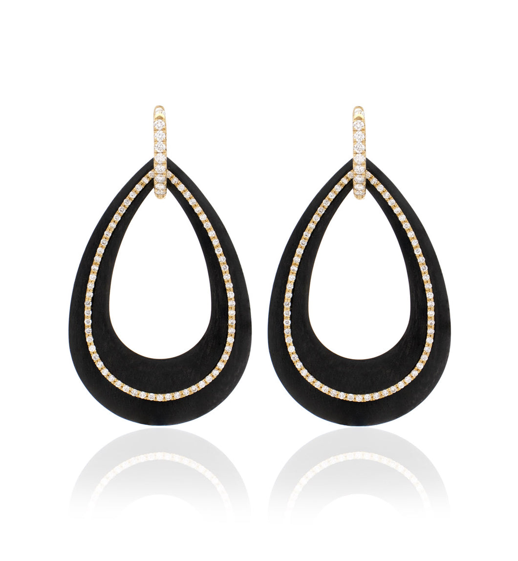 18KT GOLD - WHITE DIAMONDS - DROP EBONY